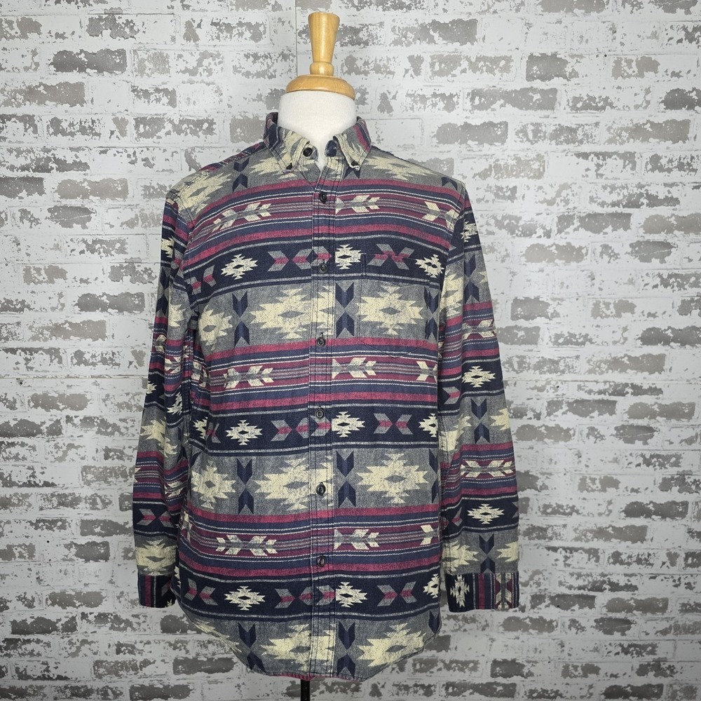 American Eagle Mens Long Sleeve 100% Cotton Casual Button Down Shirt Southwest L